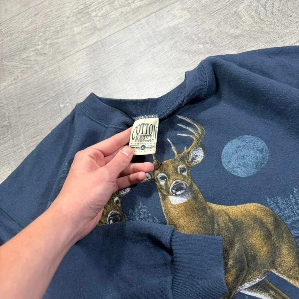 Vintage 90s super cute deer all over prints, wildlife animal sweatshirt Size XL - Picture 5 of 7